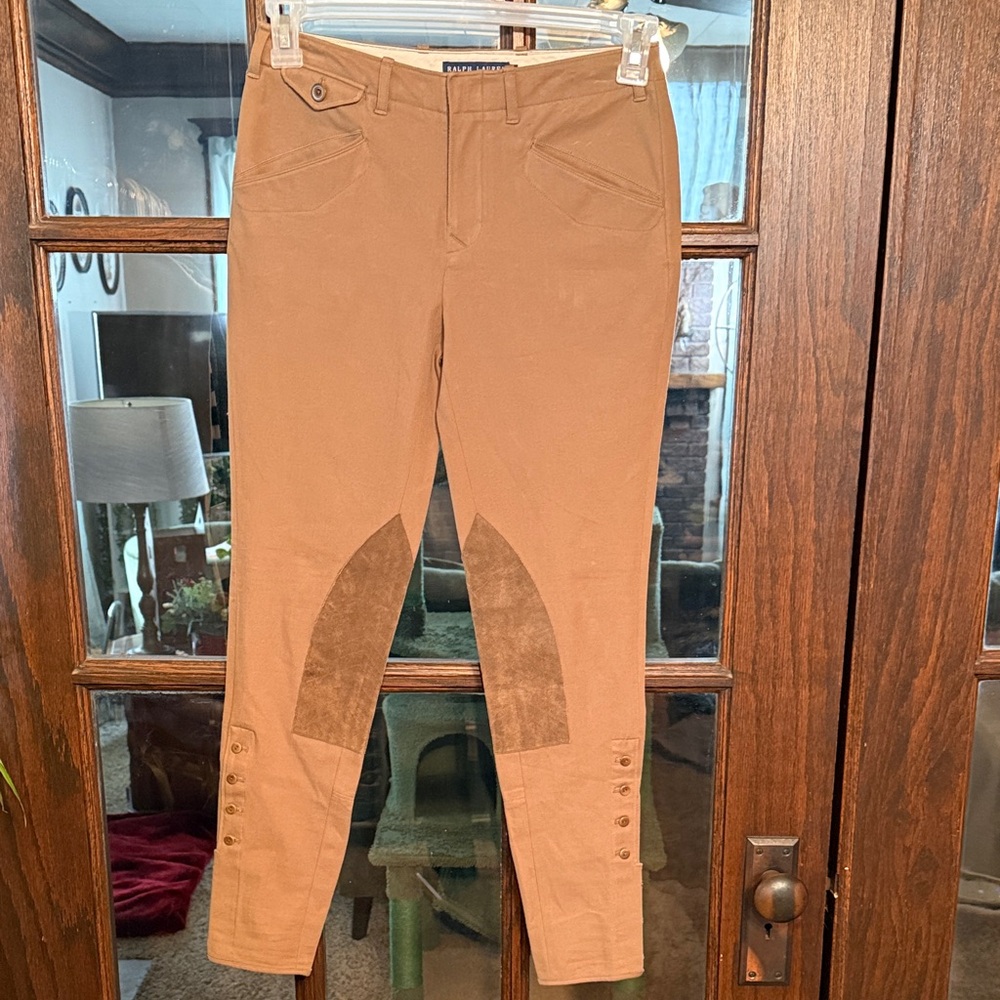 Ralph Lauren Tan Corduroy Equestrian Jodhpur Pants Knee Patch Button Cuff Size 4